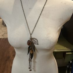 Leaf Y Drop Necklace Bronze Tone Boho Festival Party Hippie Nature Garden Trees