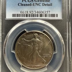 1943 Liberty Silver Walking Half Dollar 50C PCGS Genuine Cleaned UNC Details