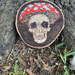 Trippy Skull Woodburned Art