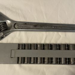16” Craftsman Adjustable Wrench & 3/8” Drive 9 Pc Metric Sockets