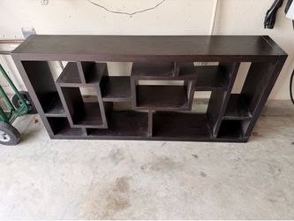 Espresso Asymmetric Geometric Bookcase with Staggered Shelving, Horizontal or Vertical Placement