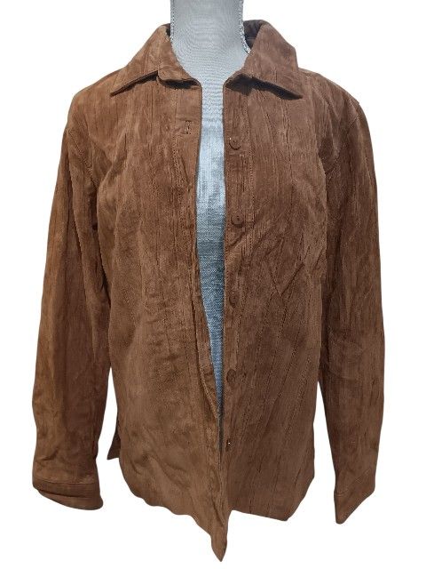 Coldwater Creek Leather Button Up Shirt Jacket Rust Brown Womens Size M