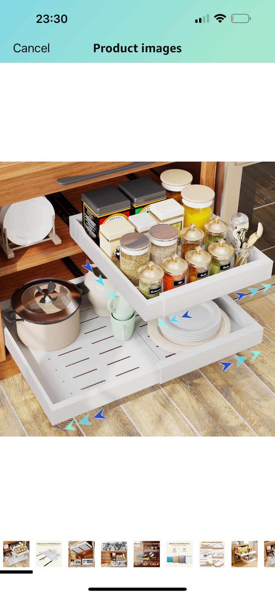 Brand New Pull Out Cabinet Organizer, Kitchen Organizers and Storage Expandable Width 12.5" - 19.7", Heavy Duty & 3 Trails, No-Nail Sticker