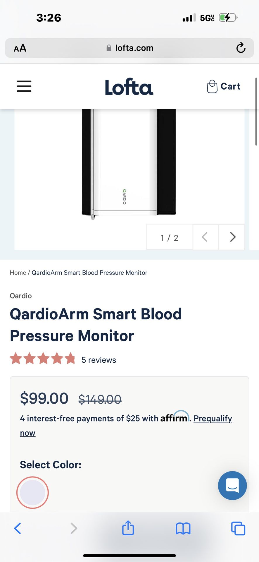 1 New QardioArm Wireless Blood Pressure Monitor - Arctic White Color for  Sale in Baltimore, MD - OfferUp