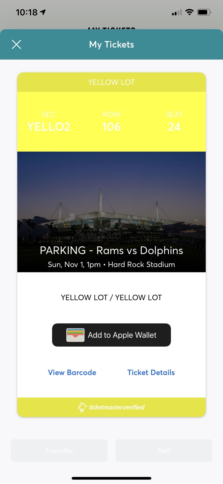 Parking Pass for Rams v. Dolphins Nov 1st 1pm