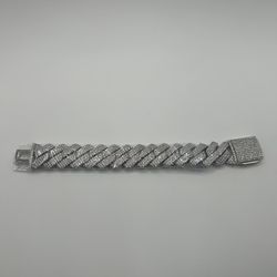 Moissanite Cuban Bracelet Miami 3 Row Iced Silver 20mm 8 Inch New Passes Test 