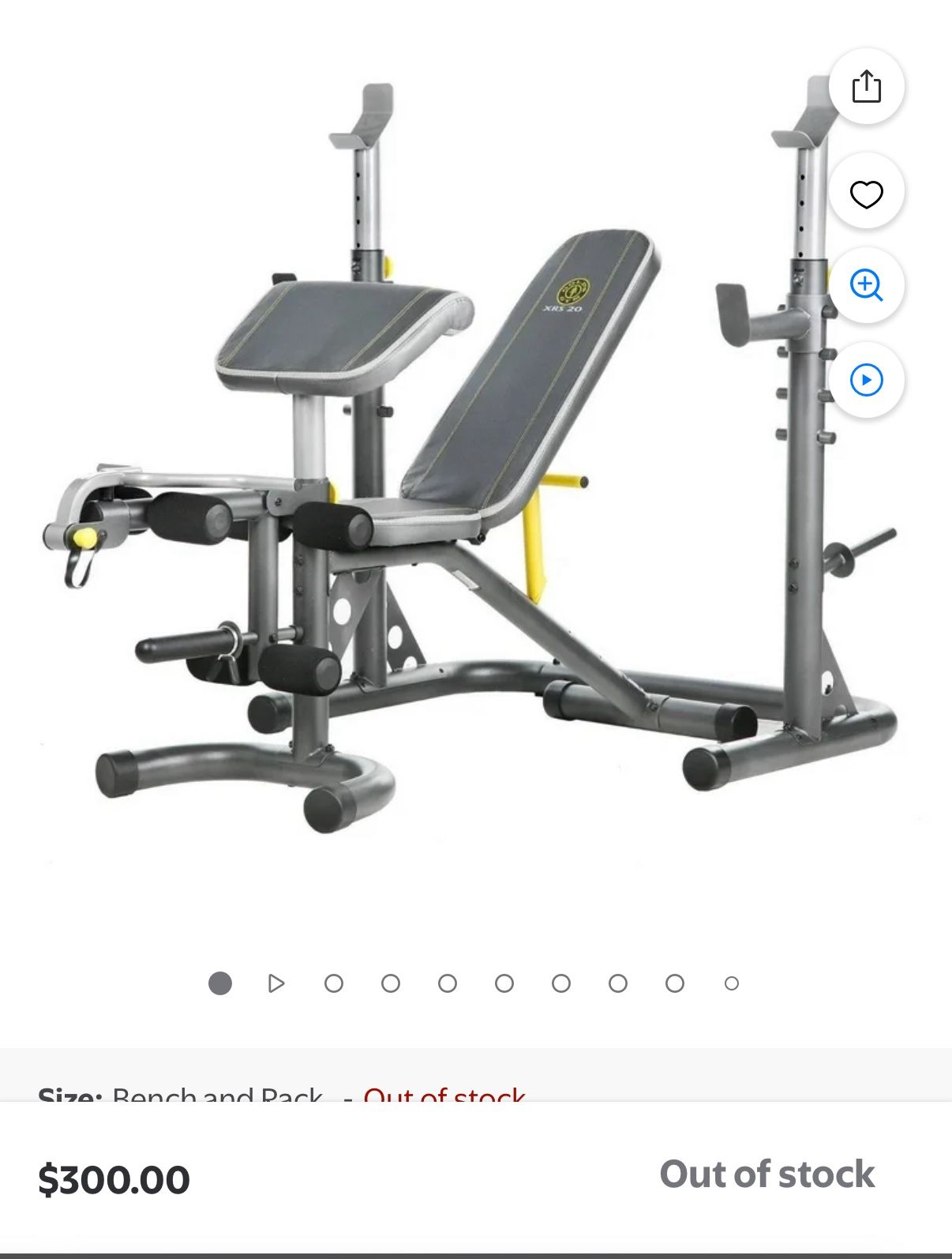 Home Gym Gold's Gym XRS 20 Adjustable Olympic Workout Bench with Squat Rack, Leg Extension, Preacher Curl, and Weight Storage