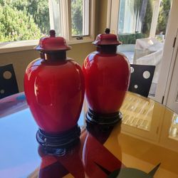 Two Faux Brad Keeler Glass Jars