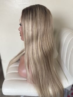 Ash Blonde & Brown Lace Wig 26” Human Hair 