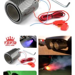 Red/Blue Flame Carbon Fiber Led Exhaust  Tipracing Cartail Pipe Muffler 