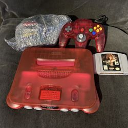 Nintendo 64 Watermelon Red Original With Expansion Pak Original Controller 