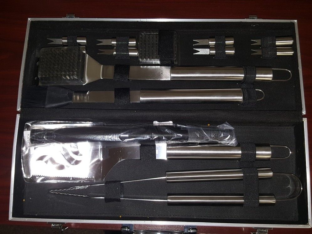 BBQ Grill Tools Set-Heavy Duty Stainless Steel with Aluminum Storage