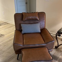 Andeworld Accent Chair with Ottoman,Living Room Chair with Pillow,Upholstered Armchair for Living Room, Comfy Reading Chair for Bedroom(Brown)