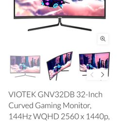 VIOTEK 32-Inch Curved Gaming Monitor, 144Hz WQHD 2560 x 1440p, G-Sync-Ready FreeSync with LFC