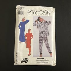 Simplicity Sewing Pattern 9354 Size LG Pajamas Nightgown Vintage 1989