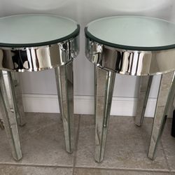 Two  Mirrored Round End Tables