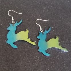 Blue green color shift Christmas reindeer earrings with sterling silver hooks new 