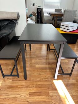Modern Industrial Dining Table with 2 Benches – 3-Piece Set