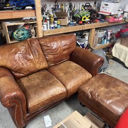 Red/Brown Leather Couch Set. Chair Included! (Not Pictured)