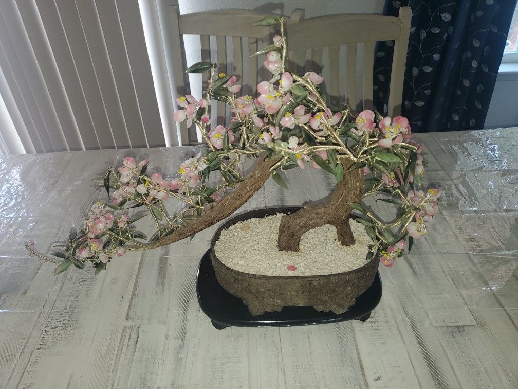 23" Almost 2' Glass Flower Vintage Bonsai Tree With Stand
