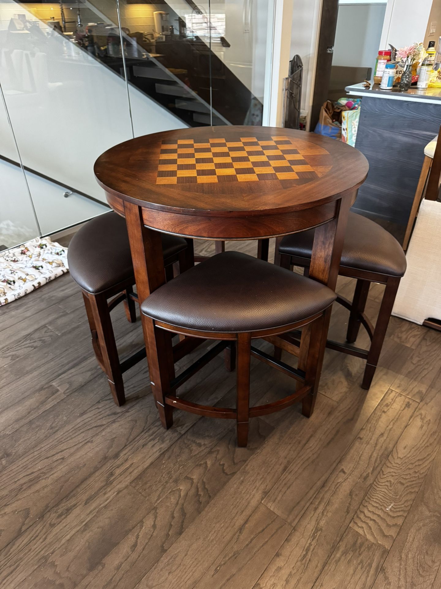 Wood Table With Chess Table Inlay