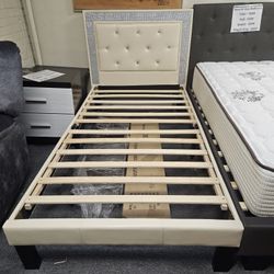 Brand New Cream Faux Leather Twin Platform