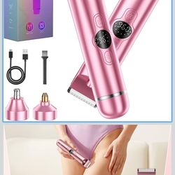 Bikini Trimmer for Women, 4 in 1 Electric Razors for Women - Dual Head, Wet & Dry Use Pubic Body Hair Trimmer Electric Shavers, Rechargeable Womens Fa