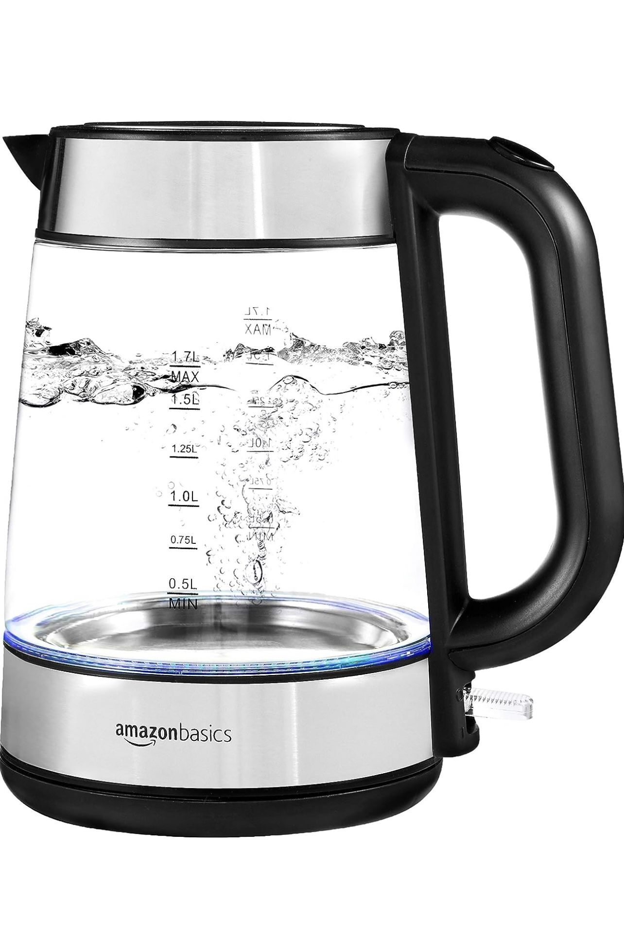 Amazon Basics Electric Glass and Steel Hot Tea Water Kettle, 1.7-Liter, Black and Sliver - Glass Carafe