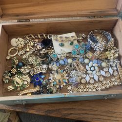 Vintage Rhinestone jewelry lot with box