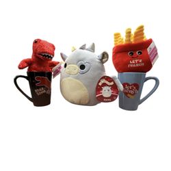 8” SQUISHMALLOWS Dragon , Red Dinosaur and Let's French Fries coffee/Tea cup Set