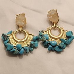 Beautiful Turquoise/Gold Plated Earrings 