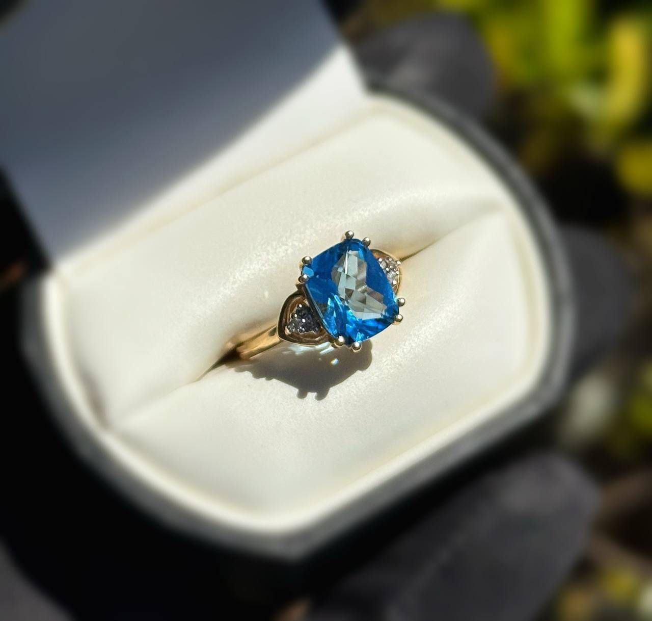 Jewelry 10k solid yellow gold aquamarine diamonds 0.53CTW ring sz 7.00