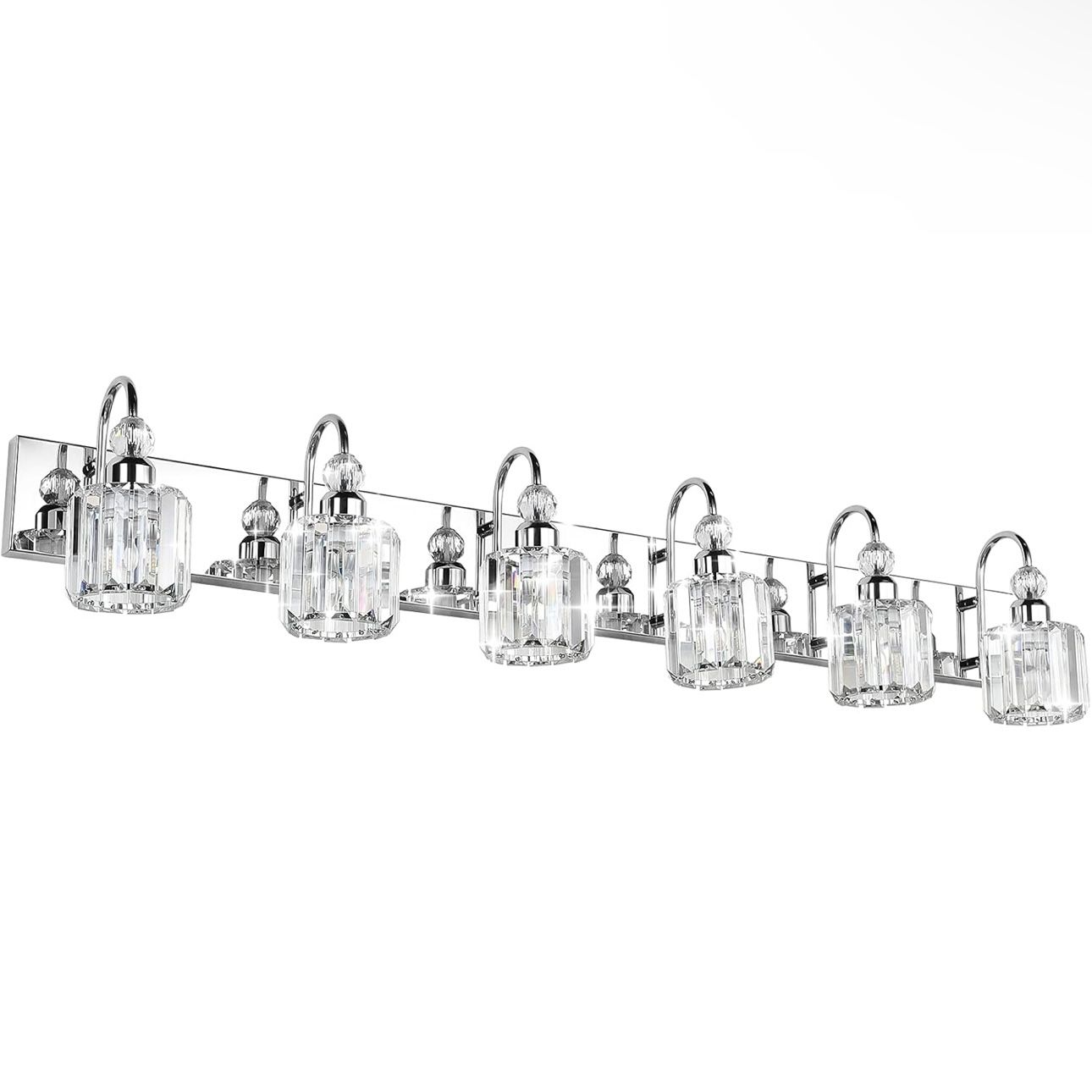 48” Modern Crystal Vanity Lights 6-Lights Stainless Steel Crystal Bathroom Vanity Lights Dimmable