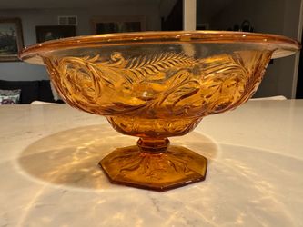 Vintage McKee Rock Crystal Amber Glass Footed Bowl