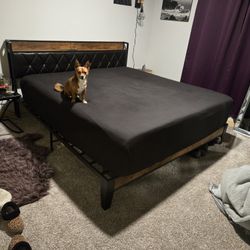 Rustic King Size Bed Frame With Charging Ports