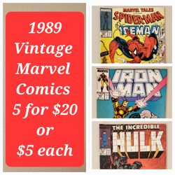 1989 Marvel Comics  - 5 for $20 or $5 each - Bagged w/ Board - Great Condition - Vintage