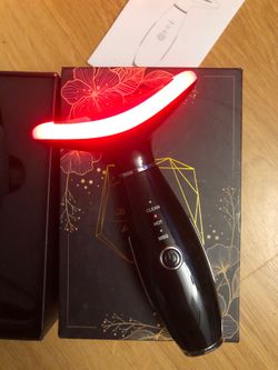 Face Massager -7 Color Red-Light-Therapy for Face and Neck for Wrinkles, Double Chin, Vibrating Facial Massager with Thermals (Black)
