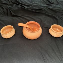Hand Made Set Of Traditional Spanish/chicano Clay Serving Bowl + Ladle + 2 Cups