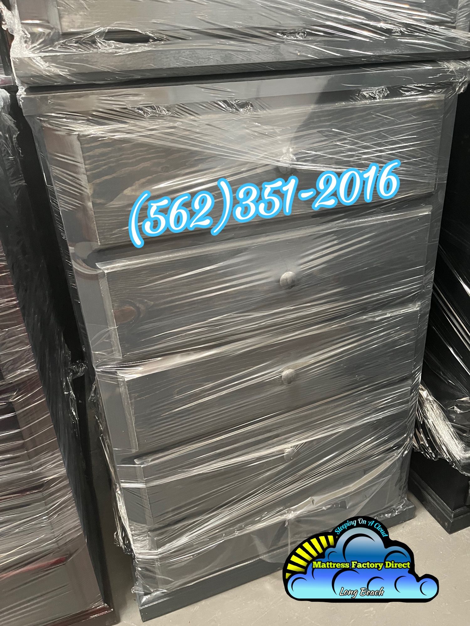 Grey Fully Built Dresser Chest Real Wood 5 Drawer- Gris Cajonera 5 Gavetas