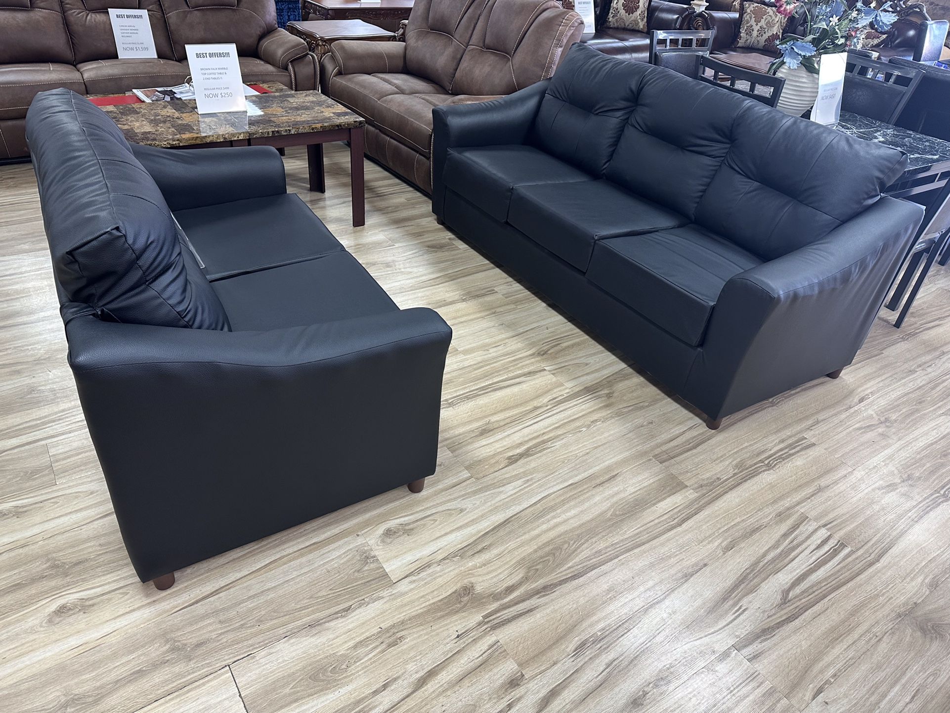 Black Leather Sofa And Loveseat!!