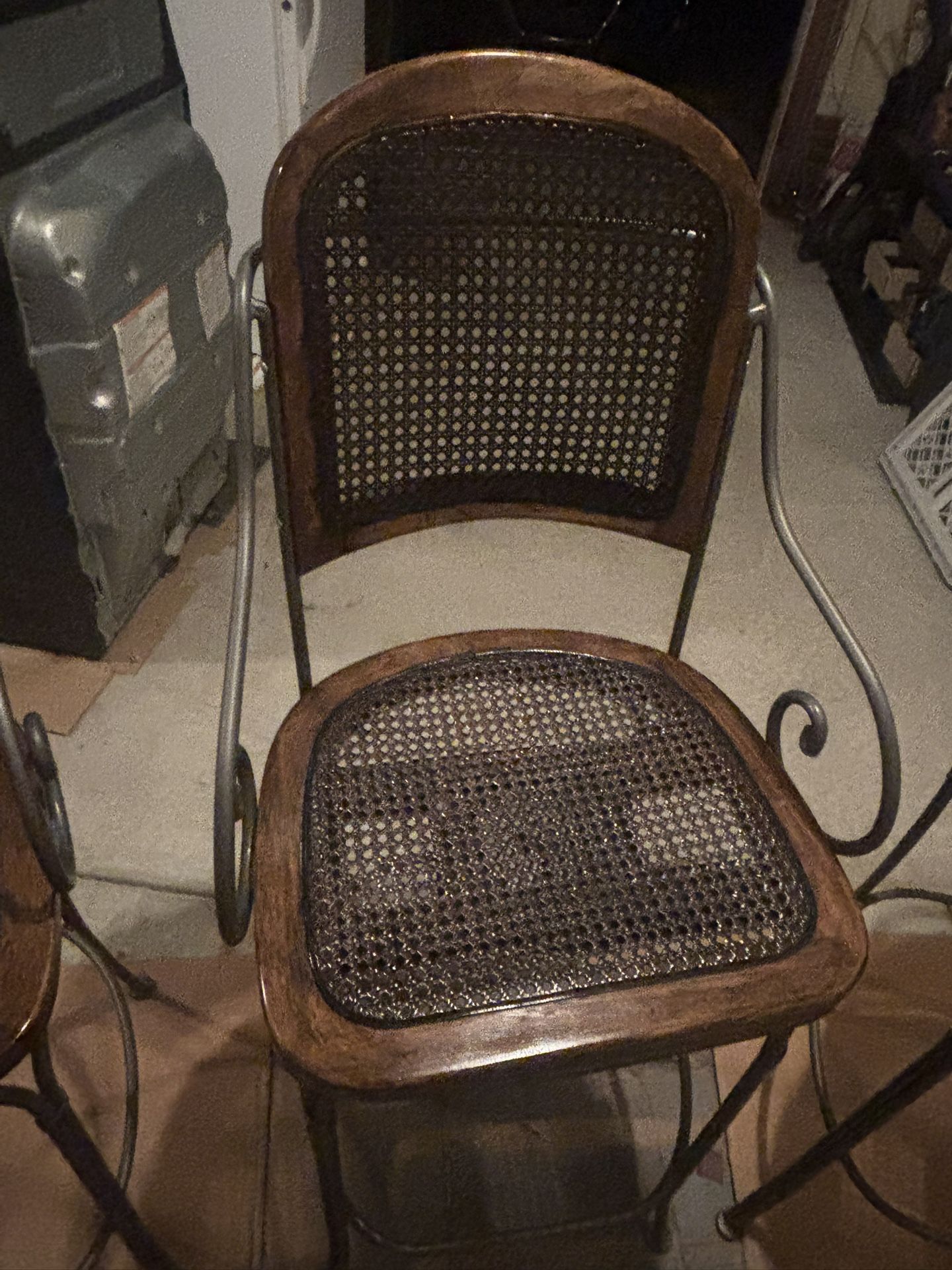 Refurbished Set of 3 Counter Bar Stools – Wood, Metal & Cane