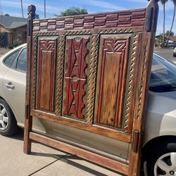 Gorgeous Large Hand Carved Southwestern Solid Wood Queen Headboard