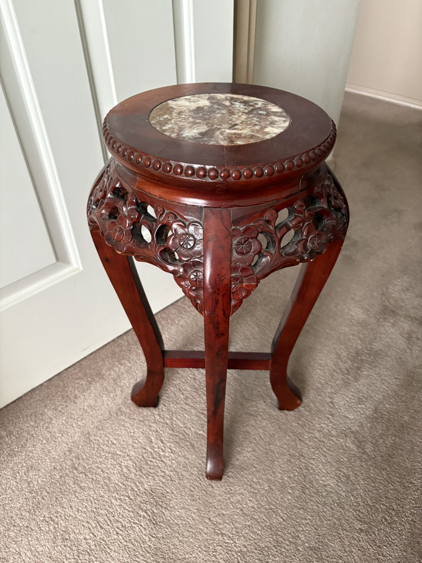 Side Table / Plant Stand with Marble Inlay