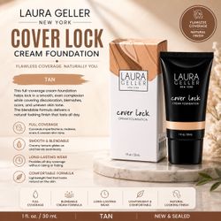 Laura Geller New York Cover Lock Cream Foundation – Tan | Full Coverage | 1 fl oz / 30 mL
