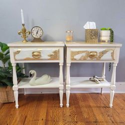 Cream/Gold Nightstands/End Tables 