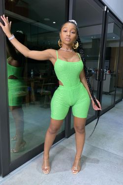 RHINESTONE Green Bodysuit & Shorts Set | Sizes S-XXL | Boutique Item