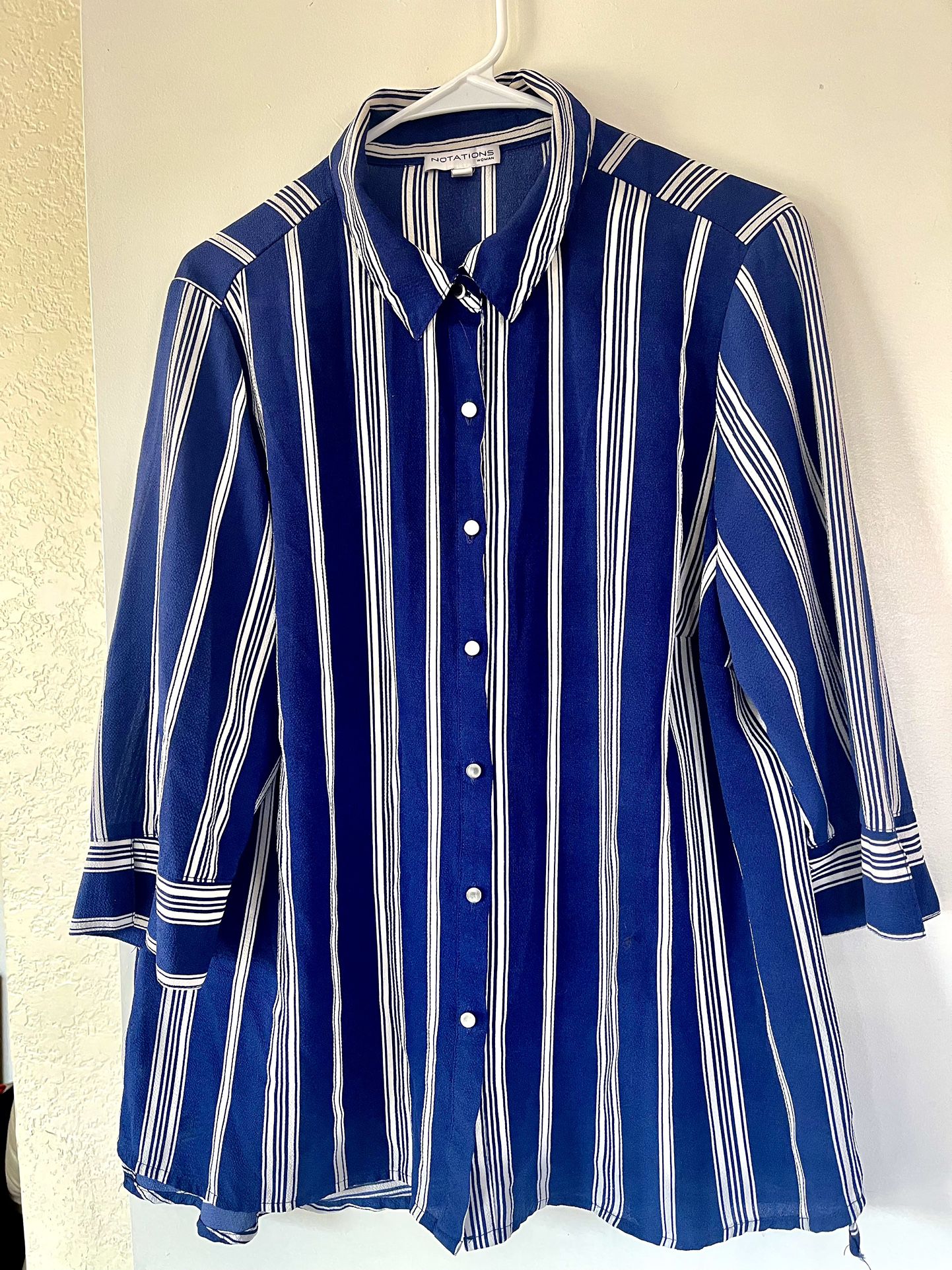 Womens Sanctuary Blue/White Striped Long Sleeve Button Up Blouse/Tunic Size 2X