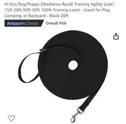 Hi Kiss Dog/puppy Obedience recall training, agility Lead- 20Ft Training Leash