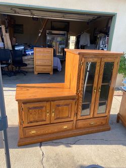 Oak Wood Entertainment Center with Cabinet