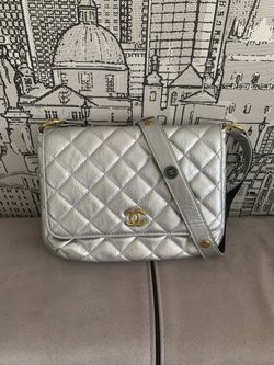 Crossbody Silver Quilted Leather Bag